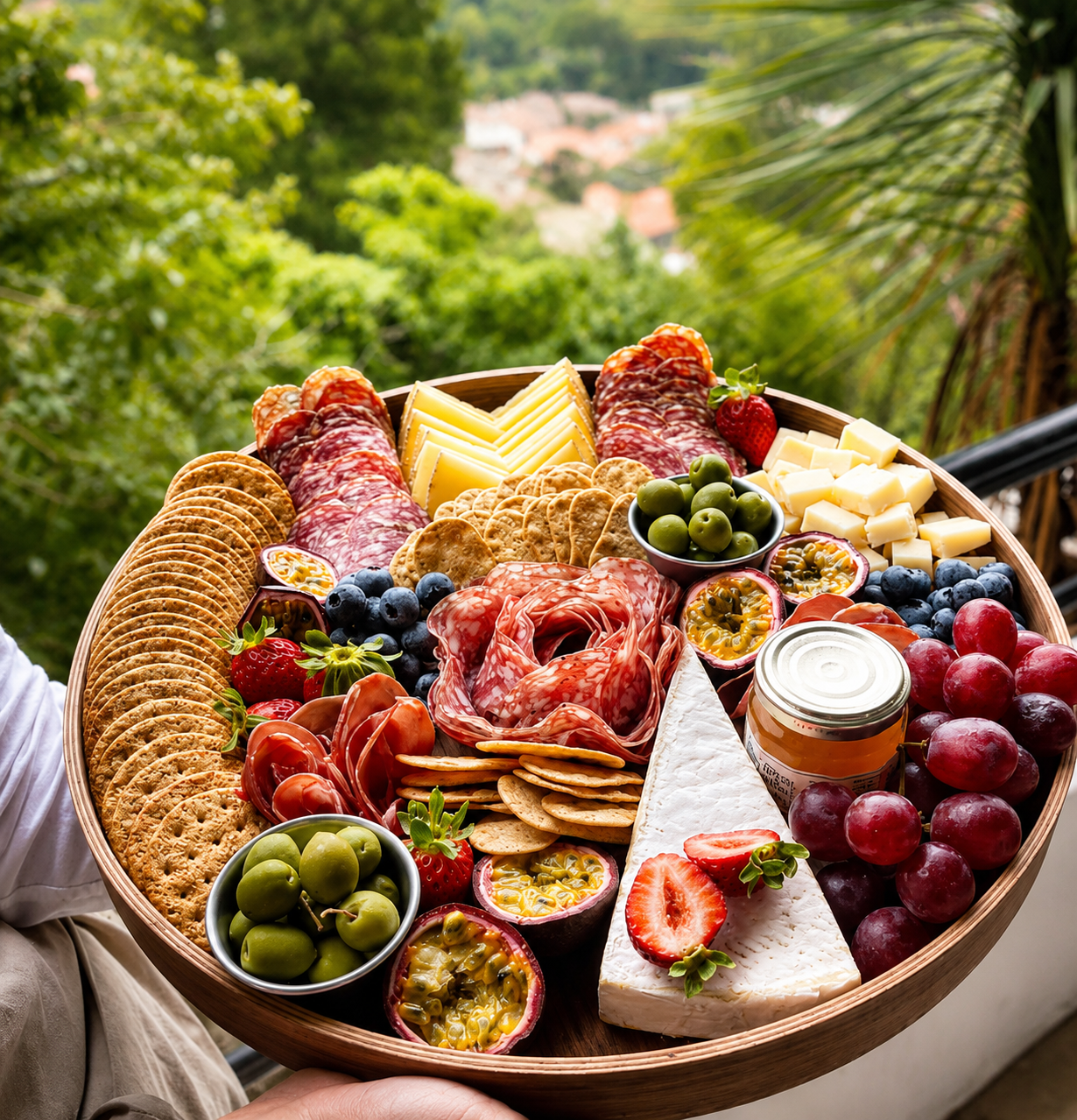Charcuterie and cheese board on a balcony — Spisa corporate catering