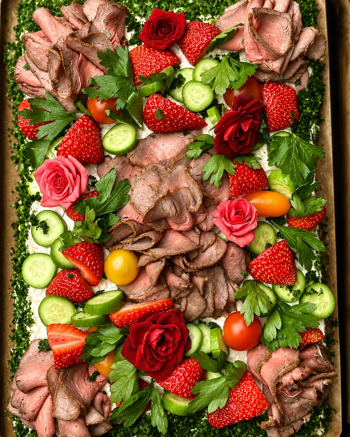 Roast beef smörgåstårta with strawberries — Spisa celebration catering